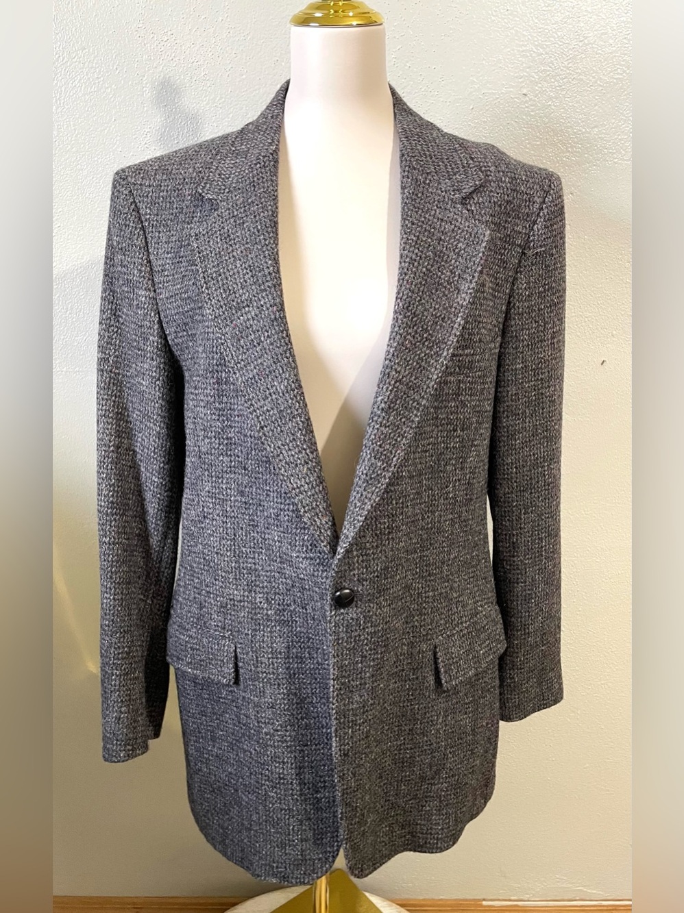 Vintage Harris Tweed Pure Scottish Wool Gray Blazer Jacket Dark Academia Classic